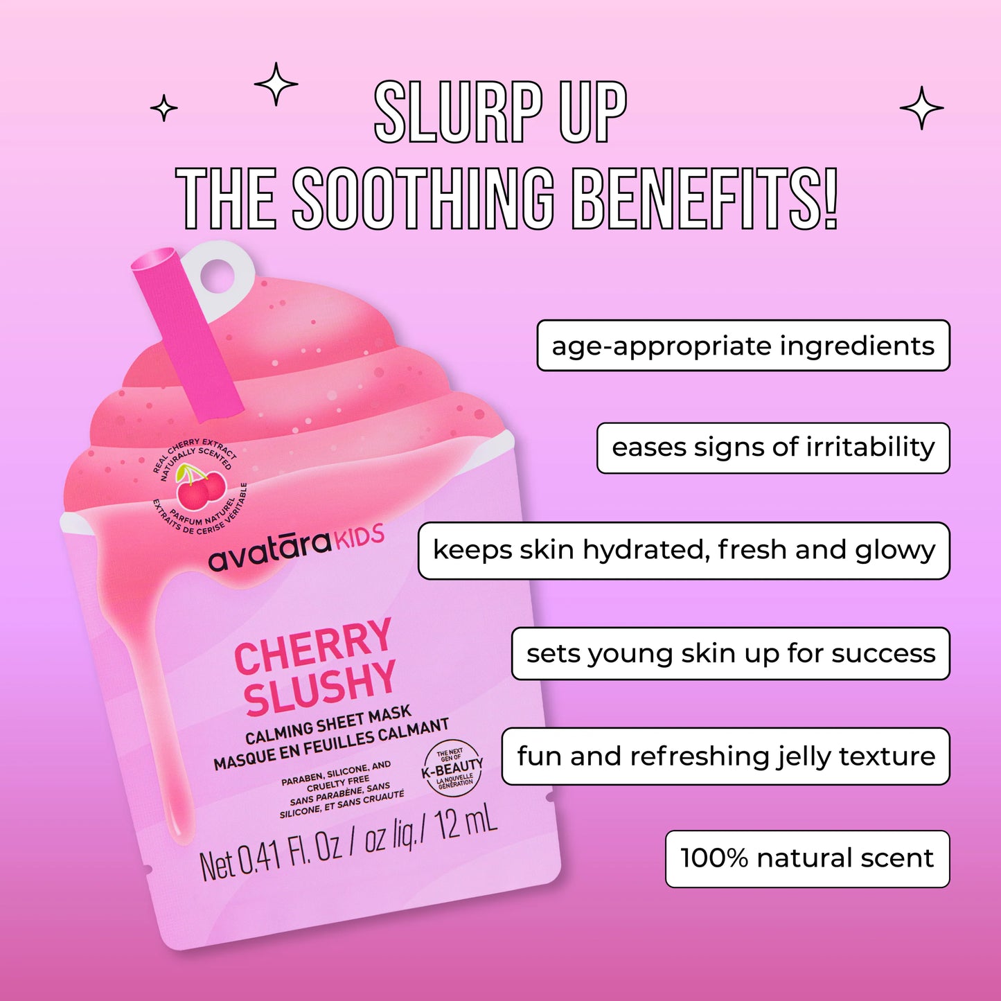 Avatara Kids Cherry Slushy calming sheet mask